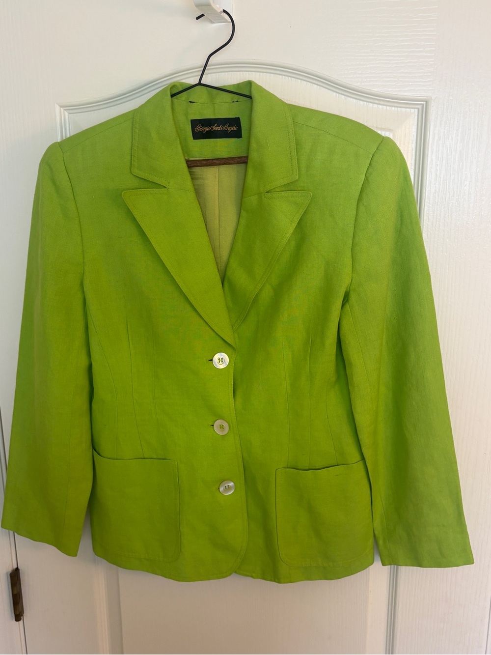 Vintage Giorgio Sant’Angelo Lime green Linen Blend blazer Women’s size 8